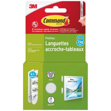 Languette accroche-tableau - adhésive - auto-agrippante - petite modèle - s