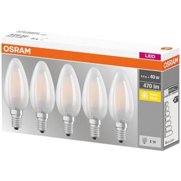 LED filament flamme dépolie 4 W E14 blanc chaud x 5