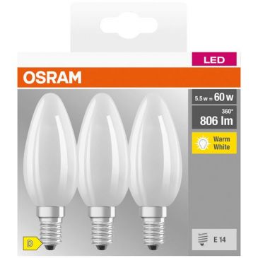 Led flamme dépolie e14 5.5w 806lm chaud 2700k x3