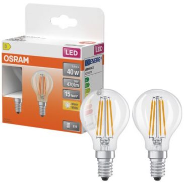 Led sphere verre clair e14 3.4w 470lm chaud boite de 2