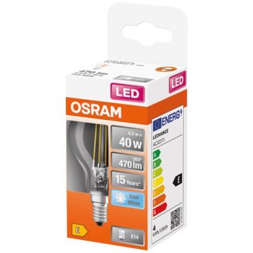 Led sphérique clair fil. 4w e14 470lm 4000k froid boite