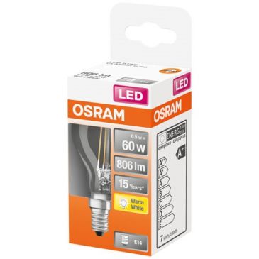 Led sphérique clair filament 6.5w e14 chaud bte 1