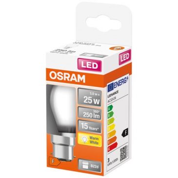 Led sphérique verre dépoli 2.5w b22 250lm 2700k chaud