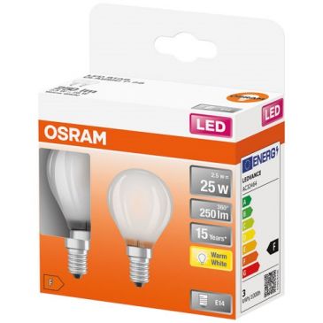 Led sphérique verre dépoli 2.5w e14 250lm 2700k chaud x2