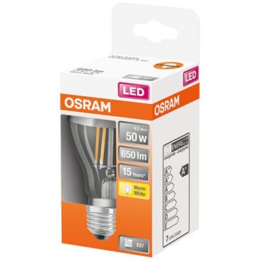 Led standard clair filament argentée 6.5w e27 chaud boite d