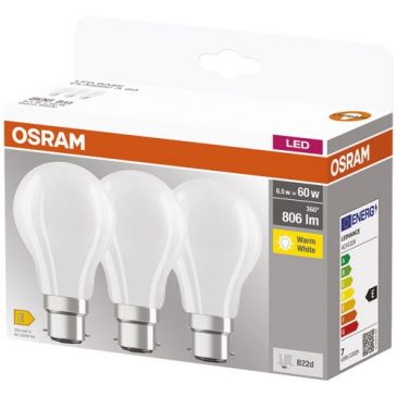LED standard dépolie 7 W B22 blanc chaud x 3