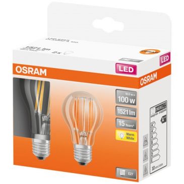 Led standard verre clair 10w e27 chaud boite de 2