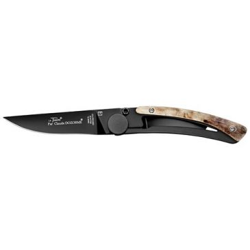 Couteau de poche lame noire & Manche Corne de Bélier - Liner Lock Le Thiers