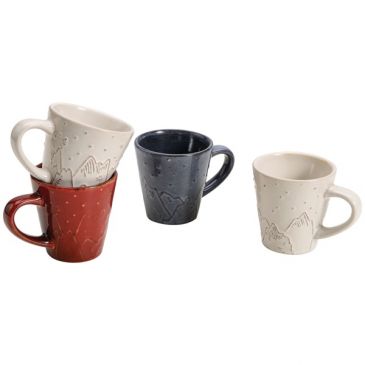 Lot 4 tasses à café  9 cl Crème, Gris & Rouge - Montagne
