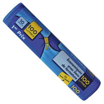 Lot de 10 Sacs Poubelle Economiques 100 L 18 microns Bleus