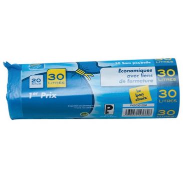 Lot de 20 Sacs Poubelle Economiques 30 L 12 microns Bleus