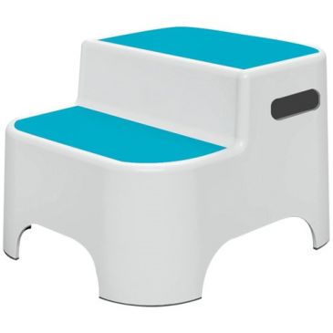 Marche pied salle de bain pour enfant double blanc/bleu