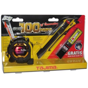 Kit mètre enrouleur 5 m + cutter 18  mm + lames de cutter 18 mm