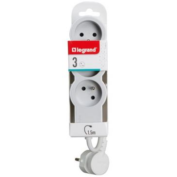 Rallonge extra-plate 3 prises 1.5 m blanc/gris clair