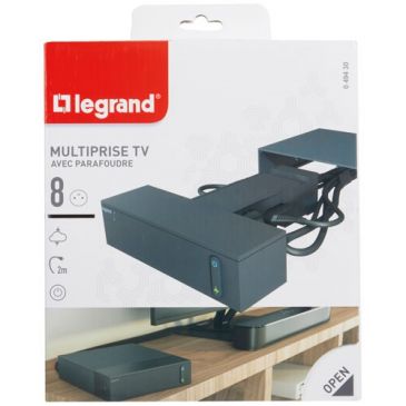 Multiprise FB 4x2P+T - 4X2P corner TV parafoudre 2m noir