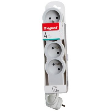 Rallonge multiprise extra-plate - 4 prises - 2P+T - cordon 1.5 m - blanc/gr