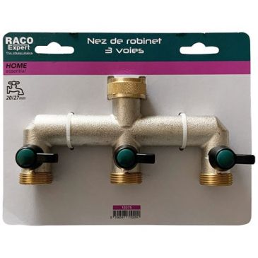 Nez de robinet laiton 3 voies larges 20 x 27 mm