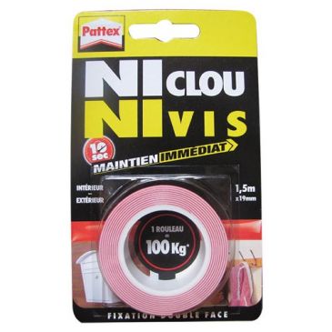 PATTEX Adhésif Fixation NCNV Double Face 120kg 19mm*1.5m
