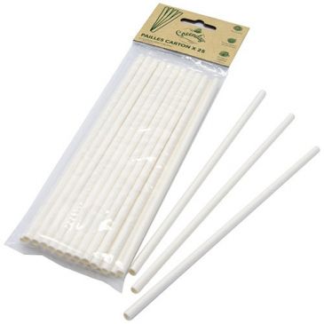 Paille carton blanc sachet de 25 pièces