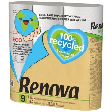 Papier wc renova recyclé 3 plis 9 rouleaux