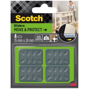 Patin glisseur - adhésif - rectangulaire à alvéoles - 35 x 24 mm - gris - l