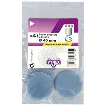 Patin glisseur  P.T.F.E - D40 mm - adhésif - gris - lot de 4 
