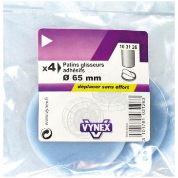 Patin glisseur  P.T.F.E - D65 mm - adhésif - gris - lot de 4 
