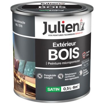 Peinture microporeuse 0,5 L Extérieur Bois Satin - Gris Anthracite RAL7016