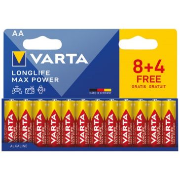 Pile alcaline - Longlife Max Power - AA / LR06 - lot de 8 + 4 offertes