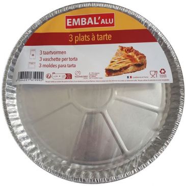 Plat a tarte aluminium 247mm lot de 3