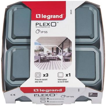 Kit prises de courant 2P+T - interrupteur ou va-et-vient - Plexo - complet 