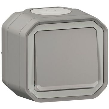 Poussoir simple lumineux - Plexo - complet saillie - gris 
