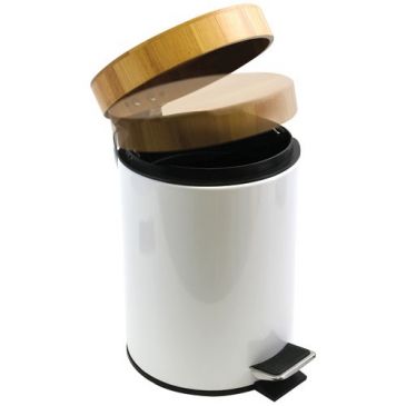 Poubelle Aza 3l blanche avec couvercle bambou