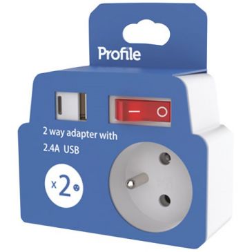Multprise- 2x 2P+T - avec interrupteur - USB-A et USB-C - blanc