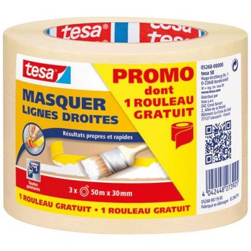 Ruban adhésif masquage - lot de 2 + 1 gratuit - 50 m x 30 mm  