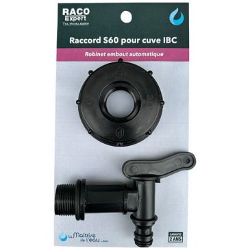 Raccord S60 pour cuve IBC + robinet 1/4 tour