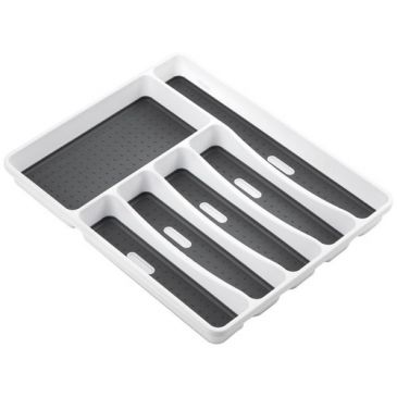 Range Couverts 6 Cases Blanc/Gris Bi-Matière 40 x 32,5 x 5 cm - Rayen