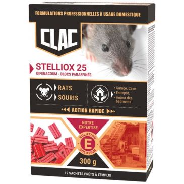 Appât bloc  - Stelliox 25 - rats et souris - action rapide - 300 g 