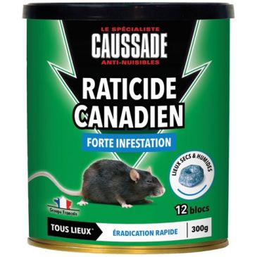 Appât bloc - flocoumafène - raticide canadien - 300 g - boite métal de 12 b