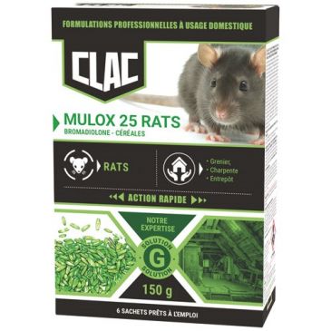 Appât céréales - Mulox 25 - rats - action rapide - 150 g - 6 sachets de 25 