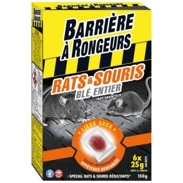 Appât céréales - rats et souris - blé entier - 150 g - 6 sachet de 25 g 