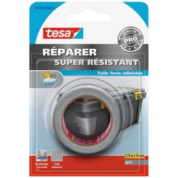 Réparation toilé super résistant gris 2.75mx19mm