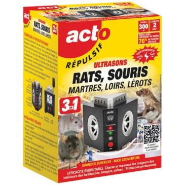 Répulsif à ultrasons - tous rongeurs - 3 en 1 