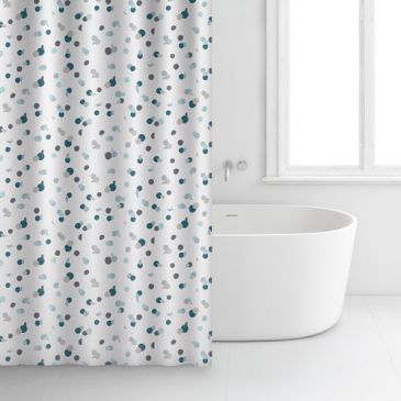 Rideau douche 180x200 polyester blanc points bleus