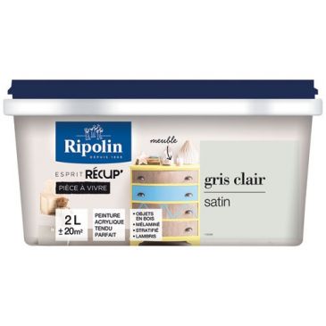 Peinture acrylique 2 L Récup' Pièces à vivre Satin - Gris Clair