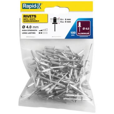 Rivets 4 x 12 mm en aluminium x 100