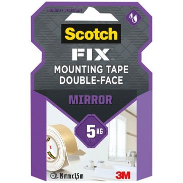 Ruban adhésif - double-face - spécial miroir - 19 mm x 1.5 m - 5 Kg