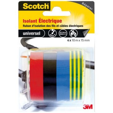 Ruban adhésif - universal - électrique - 15 mm x 10 m - lot de 4 coloris as