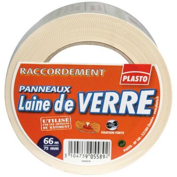 Ruban adhésif - raccordement panneaux - laine de verre - 75 mm x 66 m