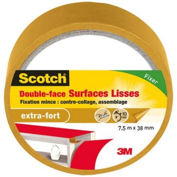 Ruban adhésif double face surface lisse 7.5m x 38 mm